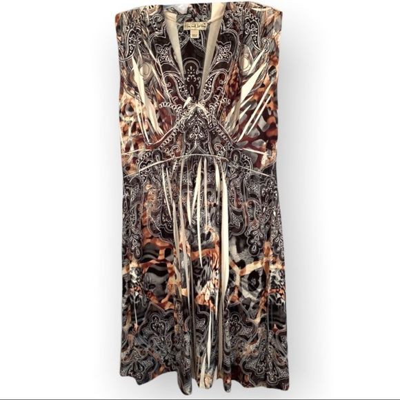 live and let live Paisley Print Tans/Black Sleevless Sparkly dress M (K-027) - Picture 1 of 6